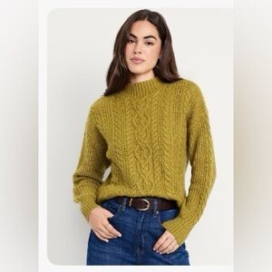 𝑶𝒍𝒅 𝑵𝒂𝒗𝒚 SoSoft Mock-Neck Cable Sweater in Mountain Olive